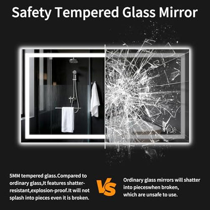 30"x48" LED Bathroom Mirror with Lights | Dimmable，Anti-Fog，Bathroom Vanity Mirror for Wall, Backlit + Front Lit, Memory Function, Shatter-Proof, Tempered Glass - size: 30"L x 48"W