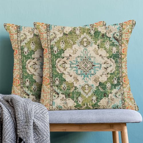 Green Carpet Rug Design Boho Pillow Covers 16x16 Set of 2 - color: Boho-14, size: 16" x 16" (Pack of 2)