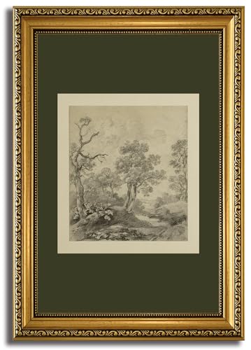 HNNXAR Gold Framed Wall Art Vintage Green Gray Tree Wall Canvas Art Decor Landscape Paintings Rustic Pictures Natural Prints Farmhouse Artwork for Bedroom Living Room - color: Green Tree, size: 24"L x 16"W