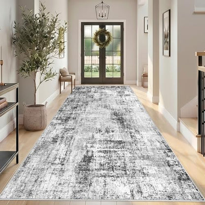 Washable Abstract 6x12 Area Rug：Non-Slip Low Pile Living Room Rugs Black - color: Black, size: 6' x 12' (Runner)