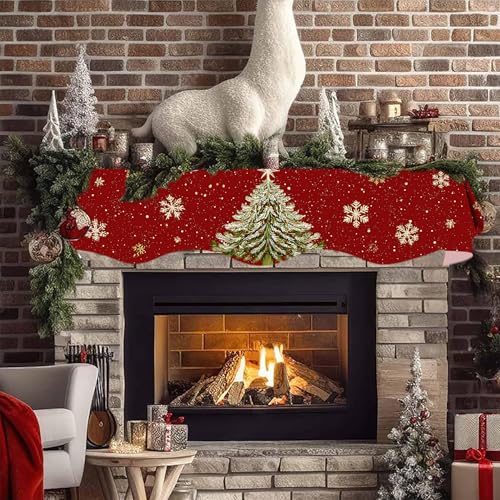 NYZE Christmas Mantel Scarf 60 x 17 Inch Fireplace Mantel Scarf Cover Decoration for Christmas Fireplace Scarf Shelf Top Runner Holiday Winter Home Decor - size: 60 x 17 in, style: Christmas tree