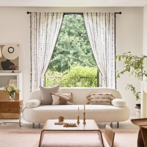 Black Boho Curtains for Living Room with Tassel 63 Inch 2 Panels - color: T-black, size: 52"W x 63"L (Pack of 2)