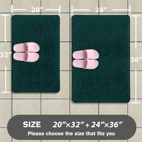 Dark Teal Bathroom Rugs Sets 2 Piece – Absorbent and Washable Bath Mat, Non-Slip, Thick Soft Chenille Bath Rugs for Bathroom Floor, Shower, Sink - 20" x 32"+24" x 36" - color: Dark Teal, size: 24"x36" and 20"x32"