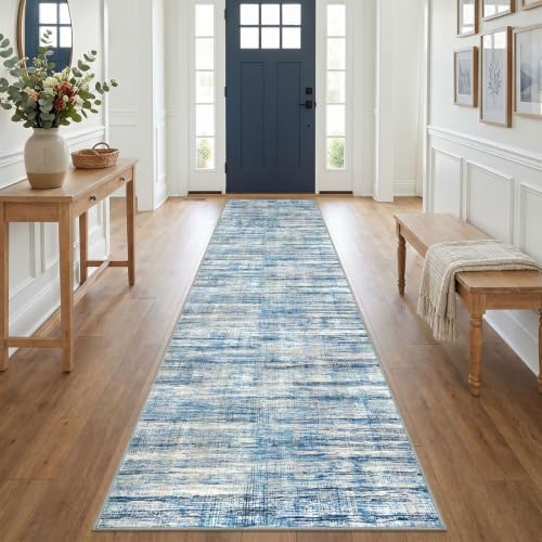 KOZYFLY Modern Washable Rug Runner 2.6x14 Hallway Runner Rug Blue Beige - color: Blue Beige, size: 2'8" x 14' (Runner)