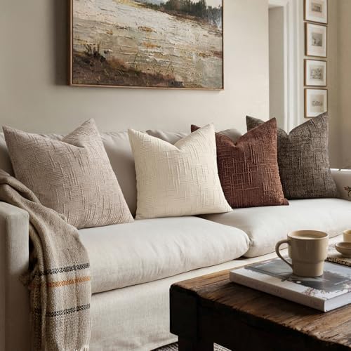 MIULEE Chenille Textured Fall Throw Pillow Covers Brown 18x18 Set of 2 - color: Brown, size: 18" x 18" (Pack of 2)