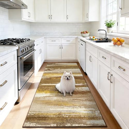 2x6 Runner Rug for Hallway Kitchen: Modern Abstract Throw Rugs - color: Brown, size: 2' x 6' (Runner)