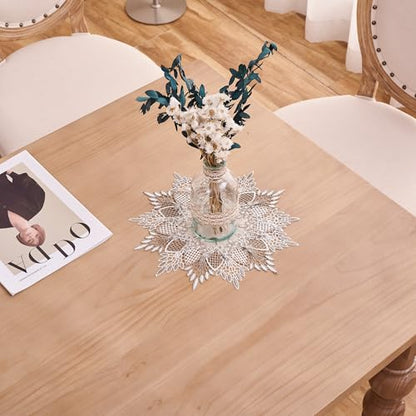 Natural Linen Doily 11" Round Beige Lace Coffee Small Table Topper - color: Natural, size: 11” Round