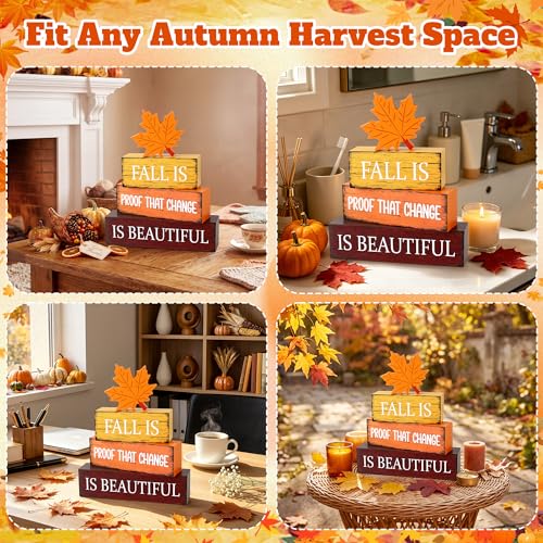 4 Pcs Fall Wooden Decor, Fall Table Decorations Gifts for Home