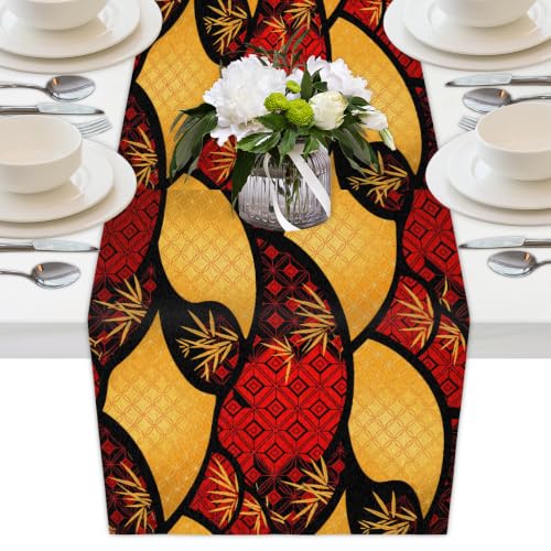 AUUXVA Japanese Table Runner 13x70in Red Asian Table Runner for Dining Table Durable Luxury Dresser Scarf Tabletop Cloth for Holiday New Year Japanese Party Decorations Oriental Decor - color: Japanese Bamboo, size: 13x70(in)
