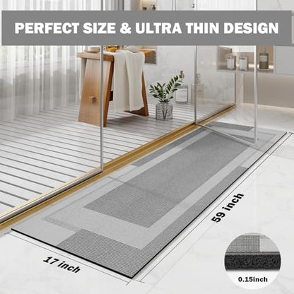 YDKGL Non Slip Bath Mat Long Ultra Thin Bathroom Rugs Runner Fit Under Door - color: A- Light Gray, size: 17" x 59" (Rectangular)