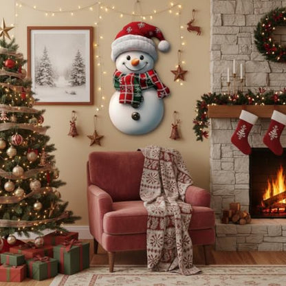 Vicenpal Christmas Snowman Wooden Hanging Sign Snowman Door Wreath Elegant - style: Stylish Style