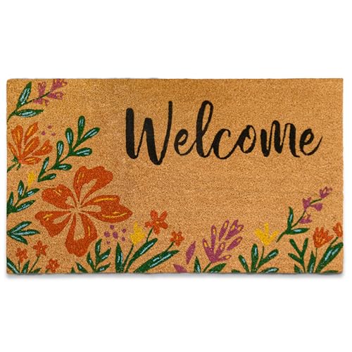 Flower Door Mat 30x17 Inch, Floral Spring Doormat, Summer Welcome Mat Coir