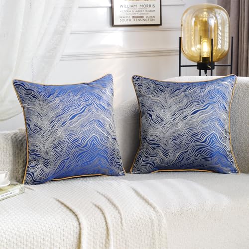HPUK Jacquard Throw Pillow Covers 18x18 Inch, Soft Textured, Set of 2 - color: Hp-blue