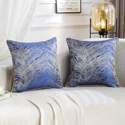 HPUK Jacquard Throw Pillow Covers 18x18 Inch, Soft Textured, Set of 2 - color: Hp-blue