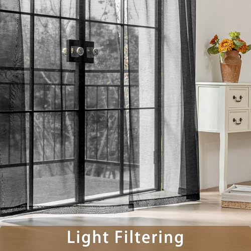 Black Sheer Curtains 108 Inches Extra Long Rod Pocket - color: Black, size: 42"W x 108"L (Pack of 2)