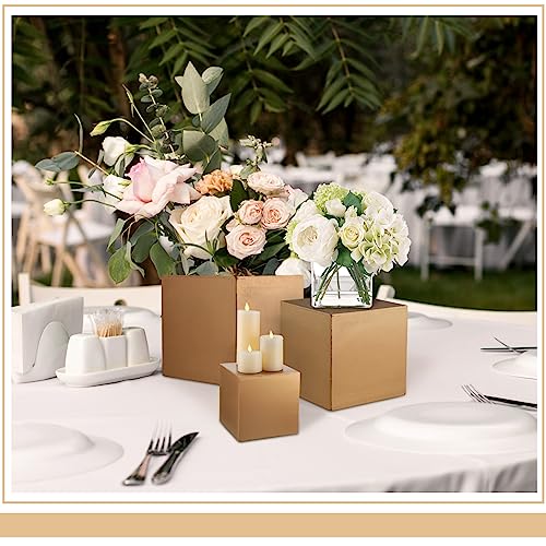 BBTO 6 Pcs Wooden Gold Buffet Risers 3 Sizes Gold Stands for Dessert Table