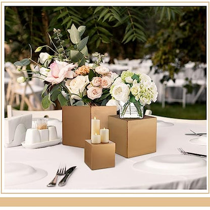 BBTO 6 Pcs Wooden Gold Buffet Risers 3 Sizes Gold Stands for Dessert Table