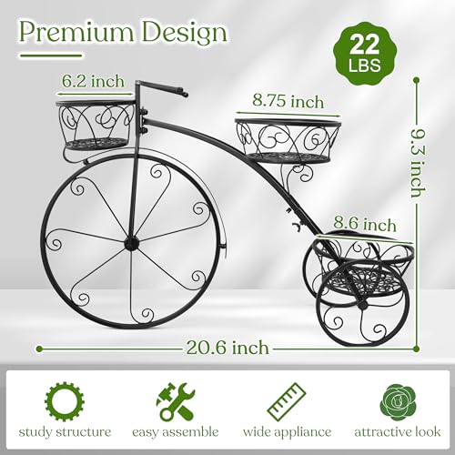 Sorbus Tricycle Planter, Garden Plant Stand (Black) - color: Black, size: 3 Wheel