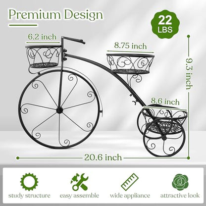 Sorbus Tricycle Planter, Garden Plant Stand (Black) - color: Black, size: 3 Wheel