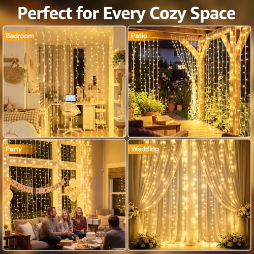 Ollny 200LED Curtain Lights 6.6ftx6.6ft, Warm White String Lights Plug in - color: Warm White, size: 200 LED