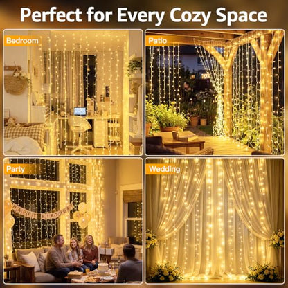 Ollny 200LED Curtain Lights 6.6ftx6.6ft, Warm White String Lights Plug in - color: Warm White, size: 200 LED