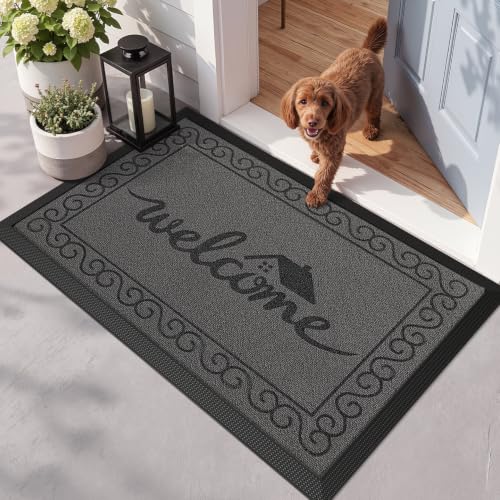 LUMI Outside Welcome Door Mat 32x47, Non-Slip Heavy Duty Dirt Trapper, Grey - color: Grey Welcome Home, size: 32"x47"
