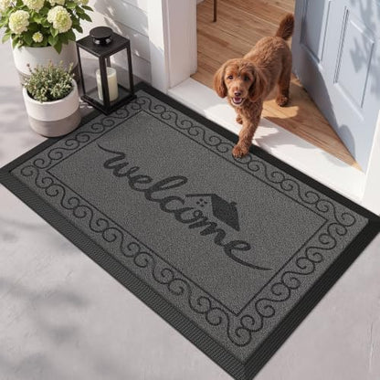 LUMI Outside Welcome Door Mat 32x47, Non-Slip Heavy Duty Dirt Trapper, Grey - color: Grey Welcome Home, size: 32"x47"