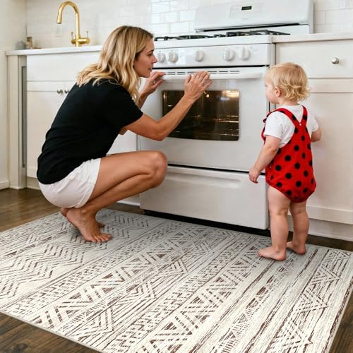 2x4 Runner Rug Washable Moroccan: Non Slip Entryway Throw Rugs Beige - color: Beige, size: 2' x 4'