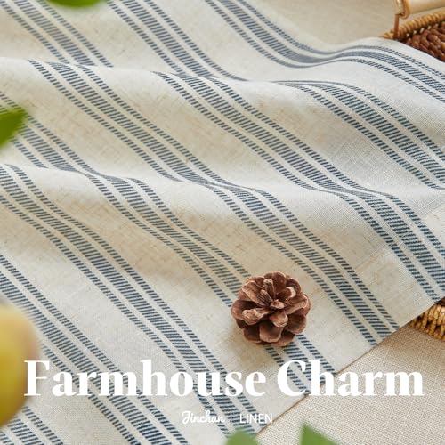 jinchan Linen Striped Tier Curtains for Kitchen Windows Farmhouse - color: Striped Blue | on Beige, size: 26"W x 24"L (Pack of 2)