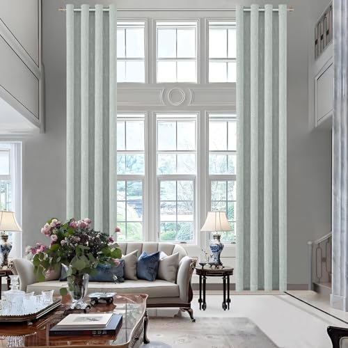 Extra Long Burlap Linen Farmhouse Curtains 120 inch Length 2 Panels for Living Room Textured Thick Light Filtering Privacy Window Curtain Drapes with Grommet 10ft (52x120 Greyish Green) - color: Greyish Green, size: 52"W x 120"L (Pack of 2)