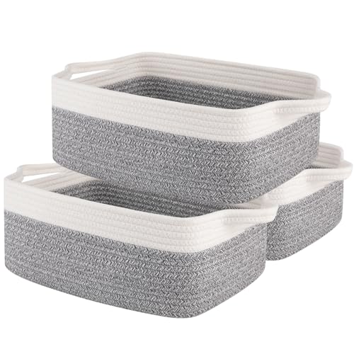OIAHOMY 3-Pack Storage Baskets for Organizing Woven Small Basket Gery - color: Grey variegated, size: 13.8''×9.8''×5.5''