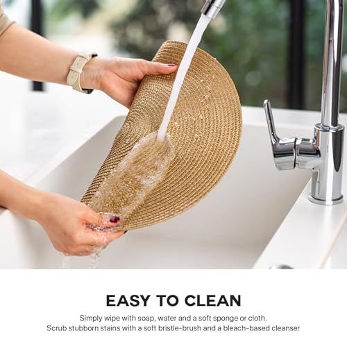 Baroyal Round Placemats Set of 8 Plastic Woven Placemats Washable Wipeable Table Mats for Dining Table Heat Resistant Non-Slip Circle Place Mats (Tan) - color: Tan