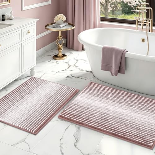 BSICPRO Bathroom Rugs Sets 2 Piece, Non Slip Striped Bath Mats, Mauve Brown - color: Mauve Brown, size: 20" x 32" Plus 16" x 24"
