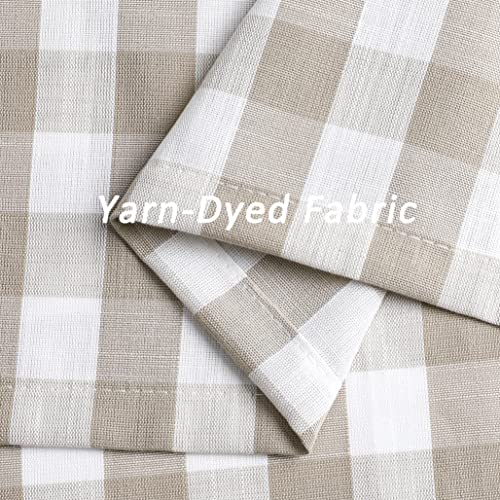 Amzdecor Linen White Buffalo Plaid Valance Semi Sheer Cafe Curtain 55"x15" - color: Linen/White