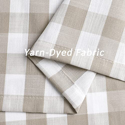 Amzdecor Linen White Buffalo Plaid Valance Semi Sheer Cafe Curtain 55"x15" - color: Linen/White