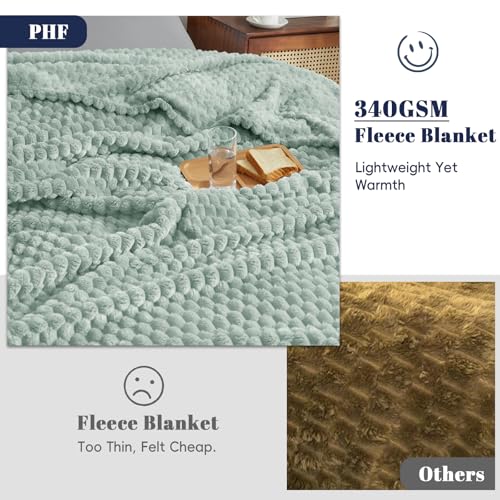 PHF Soft Cozy Fleece Blanket Queen, 340GSM Lightweight Warmth, Sage Green - color: Sage Green, size: Queen(90"x90")