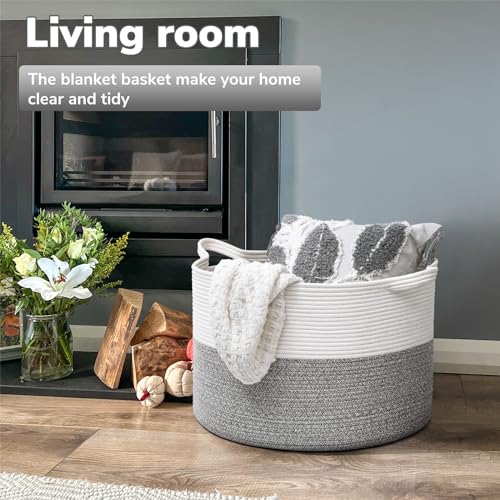 Goodpick Woven Blanket Basket Living Room, Toy Bin for Playroom, 85L - color: Light Grey, size: 21.7x21.7x13.8 Inch (Pack of 1)