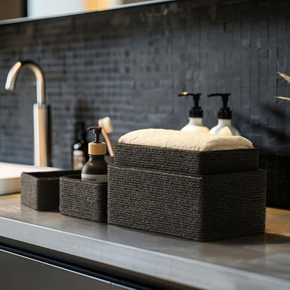 LA JOLIE MUSE Bathroom Basket Organizers, Paper Rope Storage, Black 4 Pack - color: Black