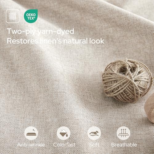 HOMEIDEAS 100% Blackout Beige Faux Linen Curtains 84''L 2 Panels - color: Beige, size: 52"W x 84"L (Pack of 2)