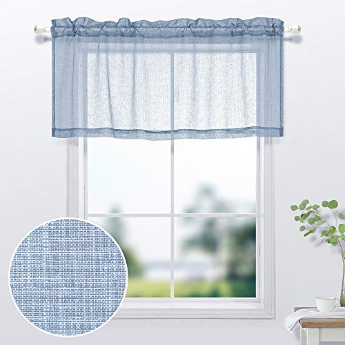 KOUFALL Blue Valances for Windows,Sheer Valance Curtains for Kitchen Living Room,Light Dusty Slate Blue,18 Inches Long - color: Dusty Blue