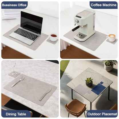 Vinyl Placemats Set of 4, Dual Sided Place Mats with Drink Coasters - color: Navy Blue/Light Gray Two-tone, size: Set of 4