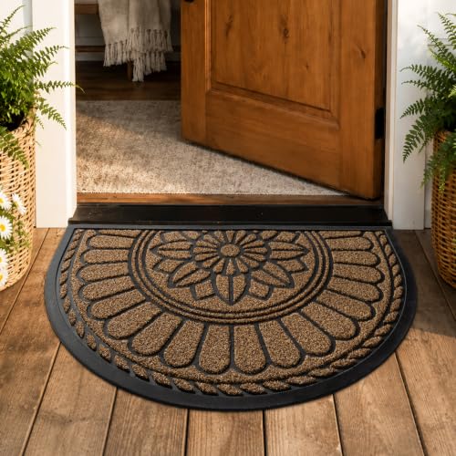 Mibao Half Round Door Mat, 47"x32", Brown, Non-Slip Welcome Entrance - color: Brown, size: 2'8" x 3'11" (Semicircular)