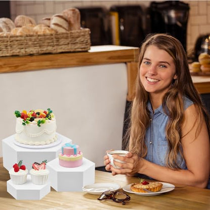 Leinuosen 7 Pcs Large Acrylic Buffet Risers, 6-12" Hexagonal, White - color: White, size: 6" to 12", style: Hexagonal