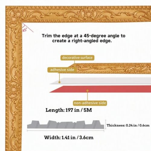 Flexible Molding Trim Wall Trim 16.4 Feet (Warm Gold) - color: Gold