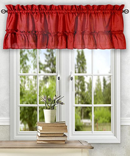 Ellis Curtain Stacey 54-by-13 Inch Ruffled Filler Valance (Red) - color: Red