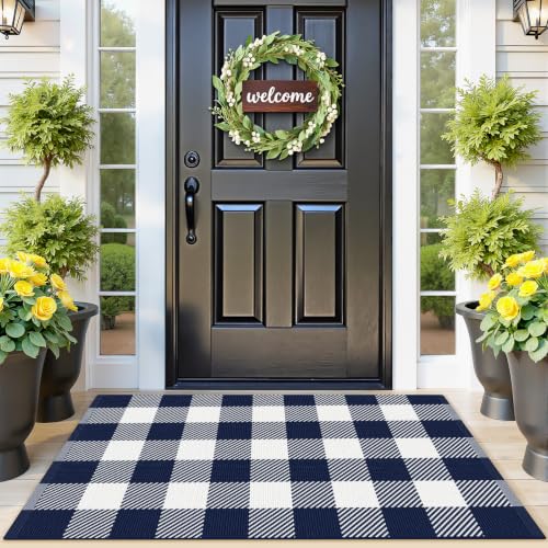 Outdoor Rugs, Blue and White Area Rug Checkered 2’4’’x3’7’’ - color: Blue & White, size: 2'4" x 3'7" (Rectangular)