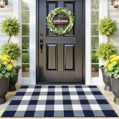 Outdoor Rugs, Blue and White Area Rug Checkered 2’4’’x3’7’’ - color: Blue & White, size: 2'4" x 3'7" (Rectangular)