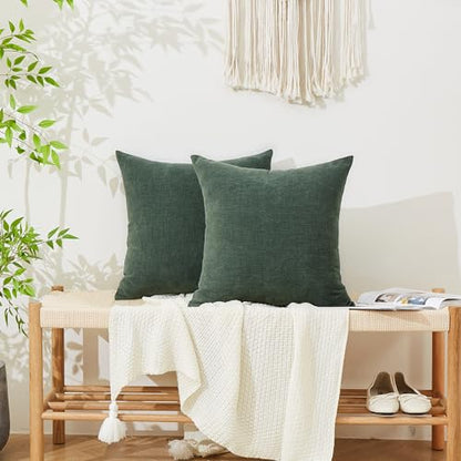 GAWAMAY Dark Green Chenille Throw Pillow Covers 16x16 Set of 2 for Couch - color: Dark Green, size: 16" x 16" (Pack of 2)