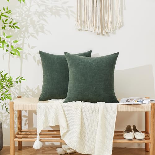 GAWAMAY Dark Green Chenille Throw Pillow Covers 20x20 Set of 2 for Couch - color: Dark Green, size: 20" x 20" (Pack of 2)