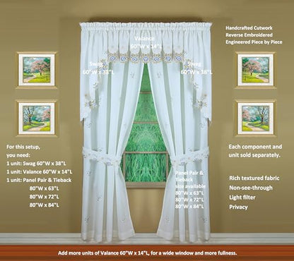 Today's Curtain Verona Reverse Embroidery Panel Pair and Tiebacks, 63", White/Blue, 80" W X 63" L - color: White/Blue, size: 80"W x 63"L (Pack of 1)